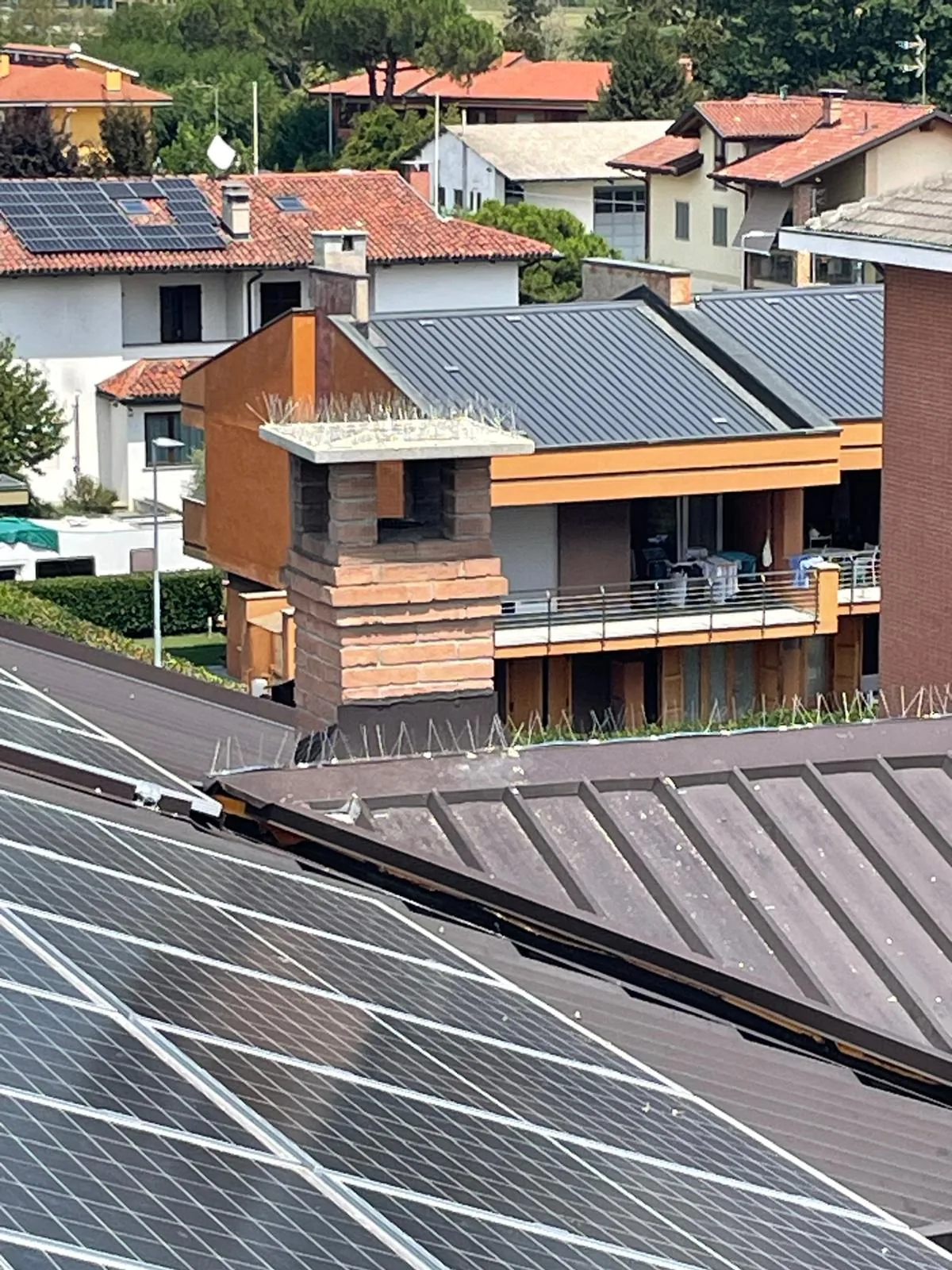 Dissuasori installati sulla copertura e sul comignolo.